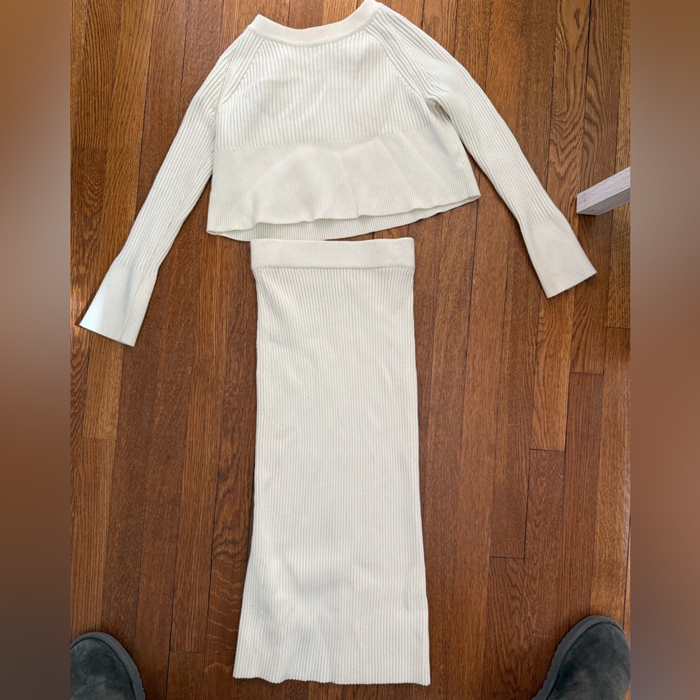 Skylar + Madison Cream Ribbed Skirt Set